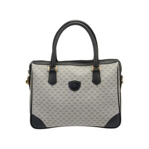 Gucci Vintage Micro GG Canvas Boston Bag Black Leather Trim